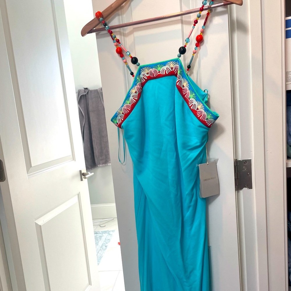 Emilio Pucci sundress , beaded straps  vacation aqua dress